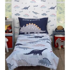 Dinosaur Toddler Bed Set Blue Parent's Choice Sleepysaurus 4 Piece NWT
